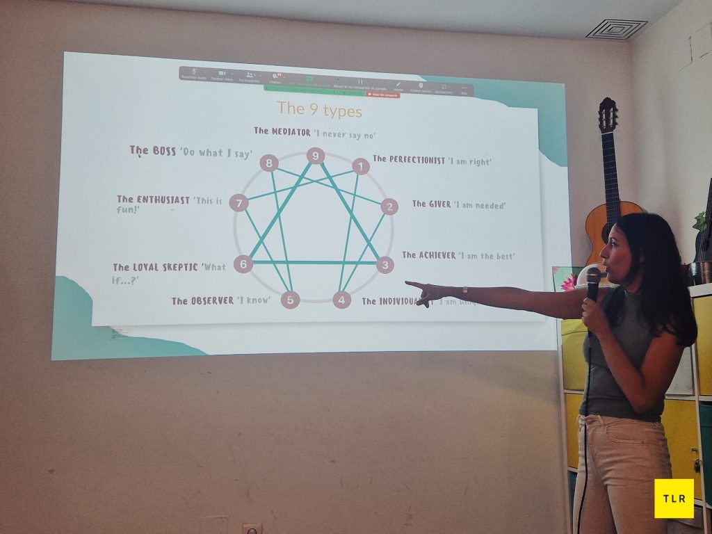 María's shows an informative slide featuring all 9 Enneagram types.