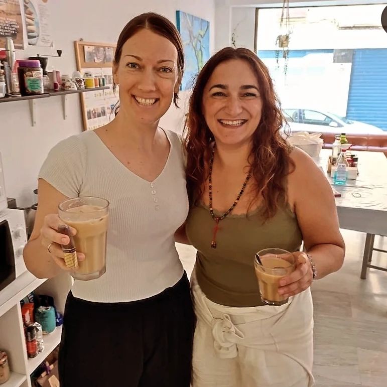 Kerryn and Baia making coffee in the kitchen!