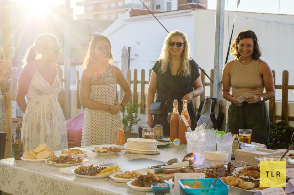 The lovely Gema, Agustina, Marta, and Carmen eyeing up the impressive spread at the TLR Family International Dinner! Pic: Adriana Marijuan